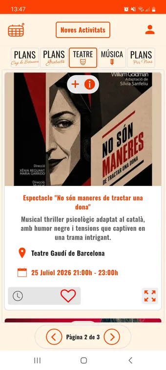 Flan App mostrant la col·lecció de plans de teatre